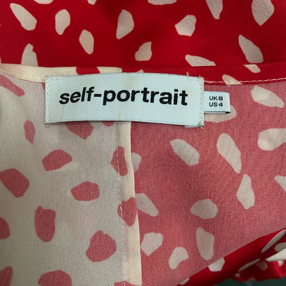 NEW Self-Portrait Red and Cream Lace Trim Satin Polka Dot Print Blouse Size US 4 - Picture 9 of 9